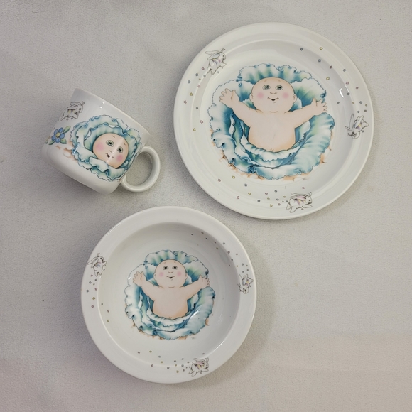 Vtg Royal Worcester Cabbage Patch Kids 3 Piece Porcelain Set - Plate Bowl Cup - Picture 16 of 16